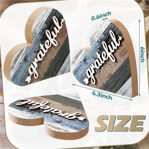 Home Sign Farmhouse Love Wooden Heart Shaped Decoration (Grateful Style)-2pc - Picture 2 of 7